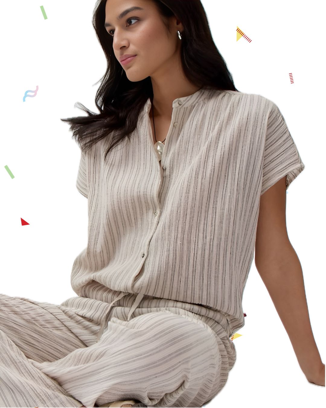 Blusa maniche corte cotone dobby