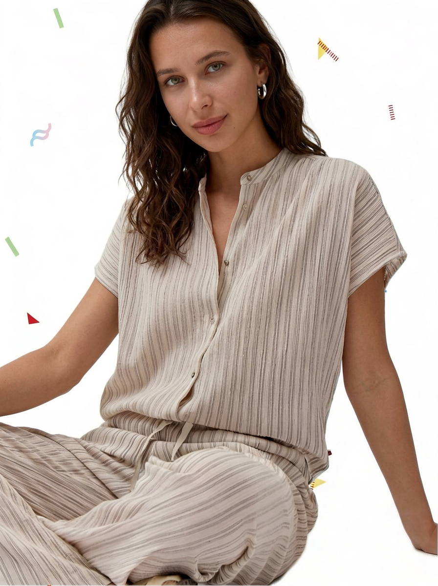 Blusa maniche corte cotone dobby