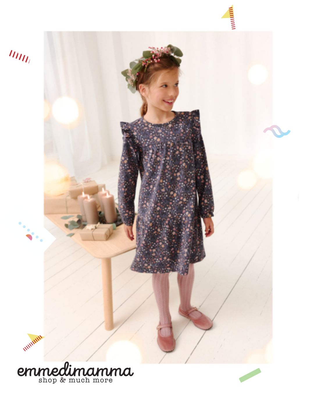 Abito in cotone felpato con volant